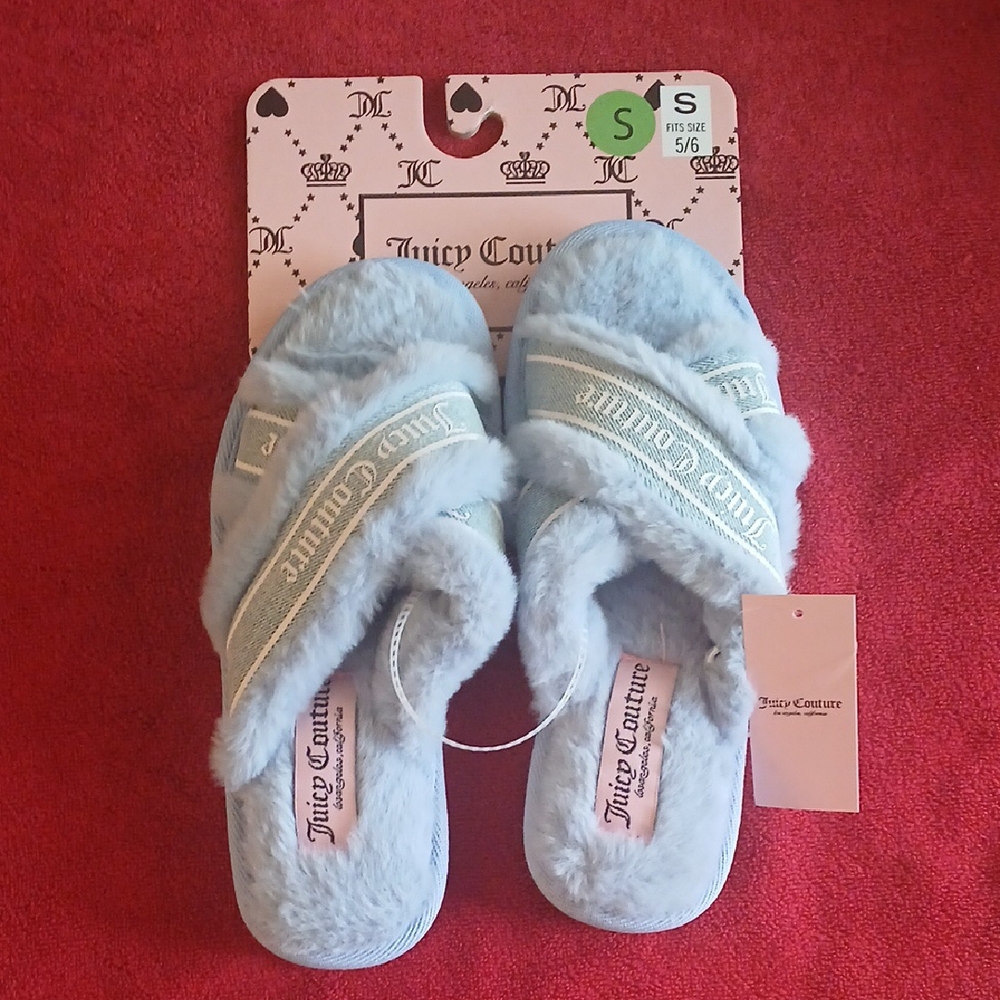 Juicy Couture Soft Blue Plush Slippers